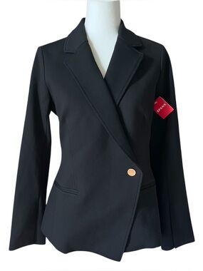 SPANX The Perfect Asymmetrical Blazer Stretch Knit Ponte Black Size Medium